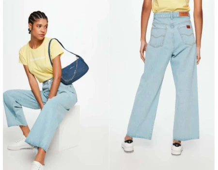 CALÇA JEANS WIDE LEG FEMININA DAMYLLER 1N0M - Jeans claro