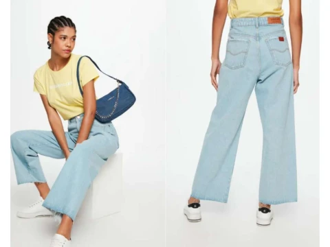 CALÇA JEANS WIDE LEG FEMININA DAMYLLER 1N0M - Jeans claro