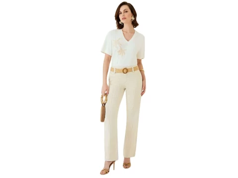 CALÇA MOM FIT COM ALTO MARIA VALENTINA 04065 - Cru