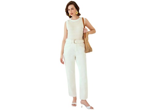 CALÇA MOM FIT COM ALTO MARIA VALENTINA 04065 - Off white