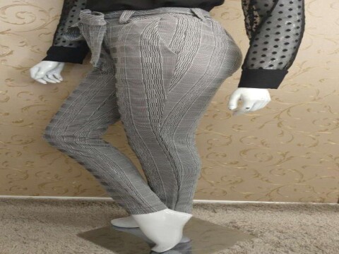 CALÇA XADREZ CÓS COM ELÁSTICO E CINTO - Cinza