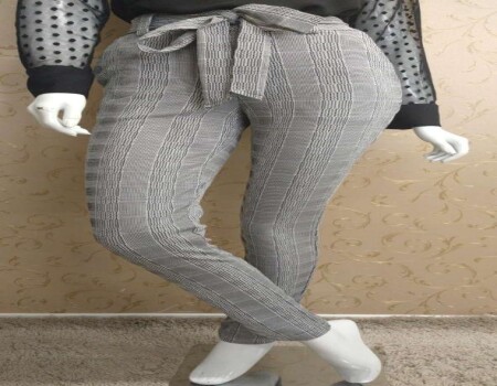 CALÇA XADREZ CÓS COM ELÁSTICO E CINTO - Cinza