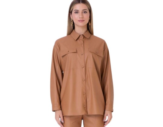 CAMISA COURO SINTÉTICO BOLSO FRENTE SEIKI 321233 - Caramelo