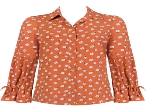 CAMISA CREPE FLORAL ROLETÊ NAS MANGAS SEIKI 320987 - Laranja