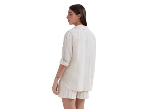 CAMISA FEM ML LISTRADA EM LINHO HERING K5XM - Bege