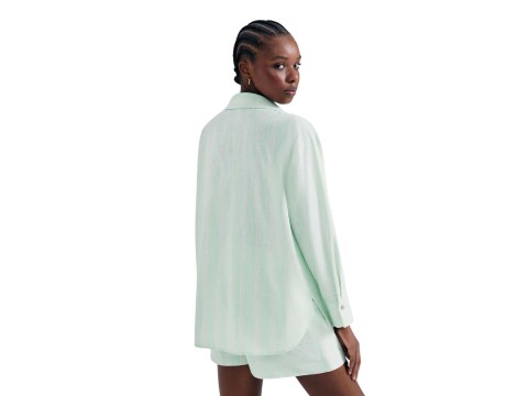 CAMISA FEM ML LISTRADA EM LINHO HERING K5XM - Verde