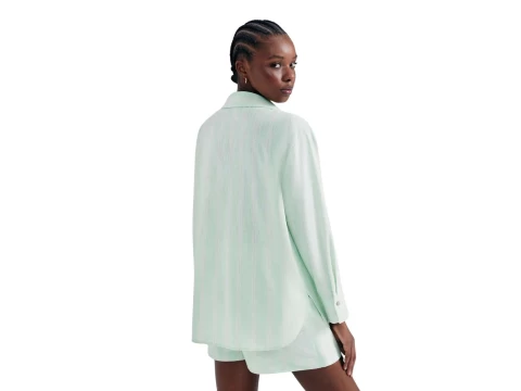 CAMISA FEM ML LISTRADA EM LINHO HERING K5XM - Verde