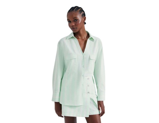 CAMISA FEM ML LISTRADA EM LINHO HERING K5XM - Verde