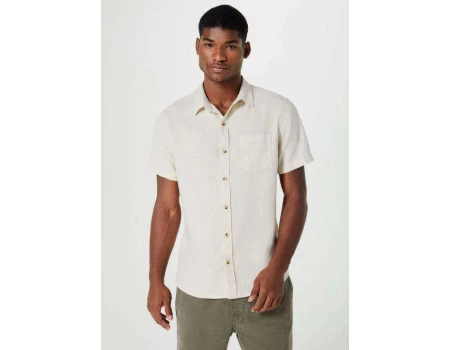 CAMISA MASCULINA COM BOTÕES EM LINHO HERING K48R - Bege