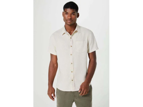 CAMISA MASCULINA COM BOTÕES EM LINHO HERING K48R - Bege