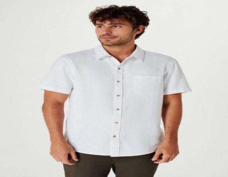 CAMISA MASCULINA COM BOTÕES EM LINHO HERING K48R - Branco