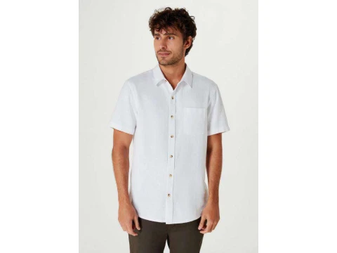 CAMISA MASCULINA COM BOTÕES EM LINHO HERING K48R - Branco