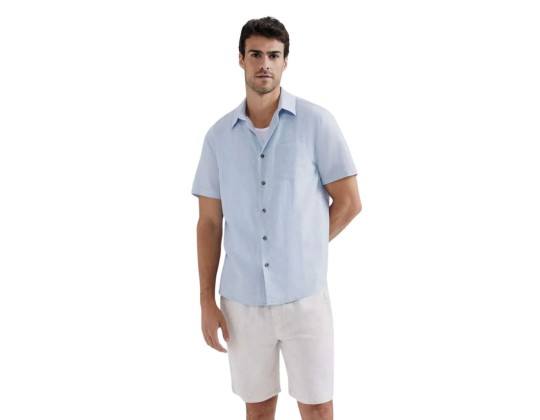 CAMISA MASCULINA EM LINHO HERING KGNM - Azul claro