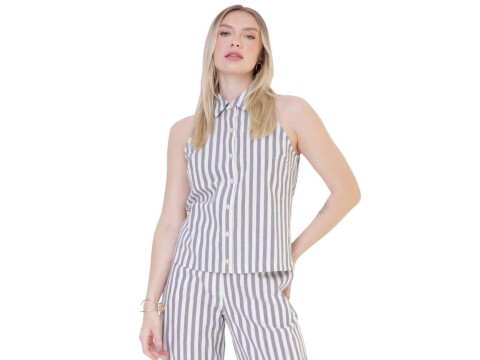 CAMISA SEM MANGA ALGODÃO LISTRADA SEIKI 521765 - Azul