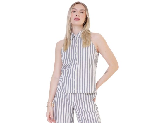 CAMISA SEM MANGA ALGODÃO LISTRADA SEIKI 521765 - Azul