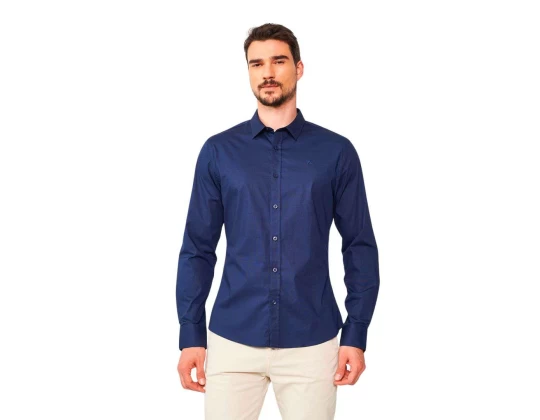 CAMISA SOCIAL FIT MG LONGA COLCCI 031.01.04643 - Marinho