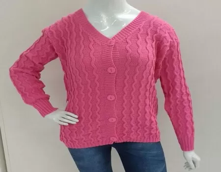 CARDIGAN FIO COM BOTÕES MSL TÊXTIL - Rosa