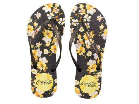 CHINELO FEMININO BOTANIC FLOWERS COCA COLA CC3056 - Preto