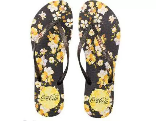 CHINELO FEMININO BOTANIC FLOWERS COCA COLA CC3056 - Preto