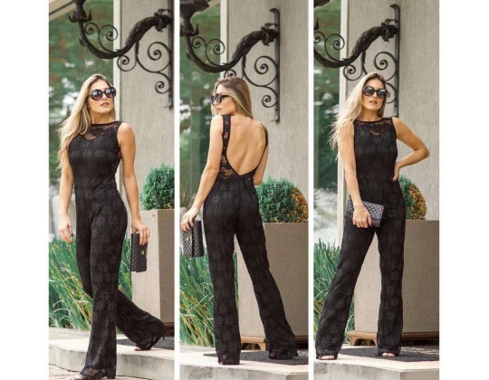 MACACÃO LONGO EM RENDA PROVIDÊNCIA - Preto