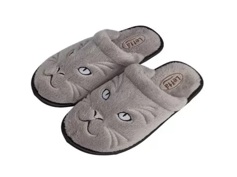 PANTUFA EXTRA SUAVE BORDADO GATINHO LEFFA 769 - Cinza