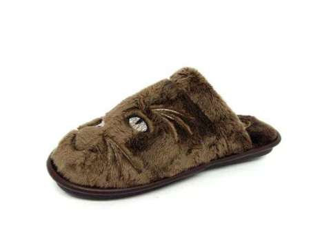 PANTUFA EXTRA SUAVE BORDADO GATINHO LEFFA 769 - Marrom