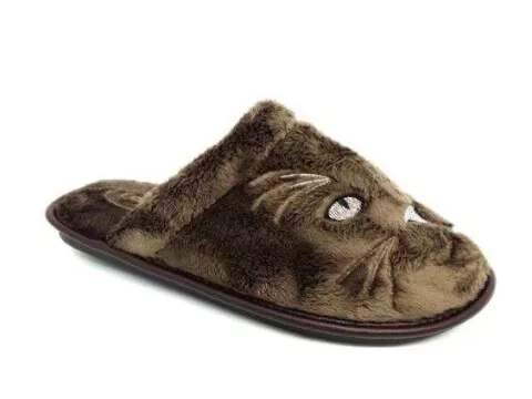 PANTUFA EXTRA SUAVE BORDADO GATINHO LEFFA 769 - Marrom