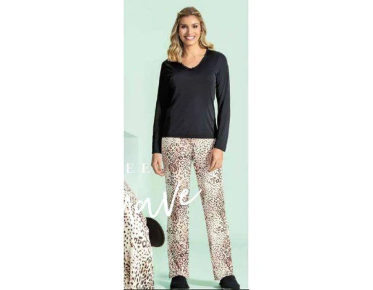 PIJAMA ANIMAL PRINT MANGA LONGA LUA ENCANTADA 1710 - Preto
