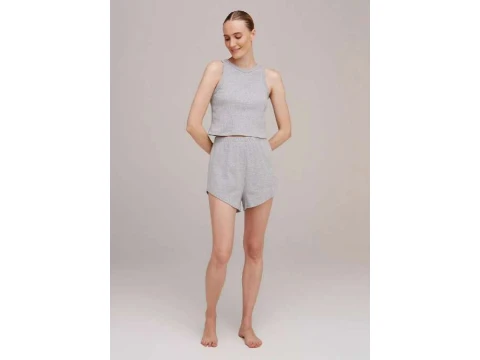 PIJAMA CURTO FEMININO BÁSICO HERINH 7CKR - Cinza