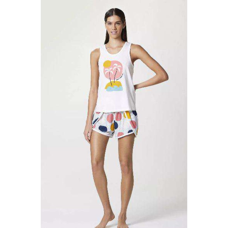 PIJAMA CURTO REGATA ESTAMPADA FEMININO HERING 7C88 - Azul - Delabela