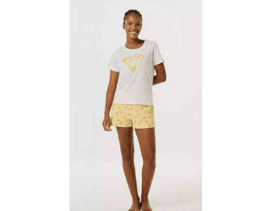 PIJAMA CURTO + SAQUINHO FEMININO HERING 7C81 - Amarelo