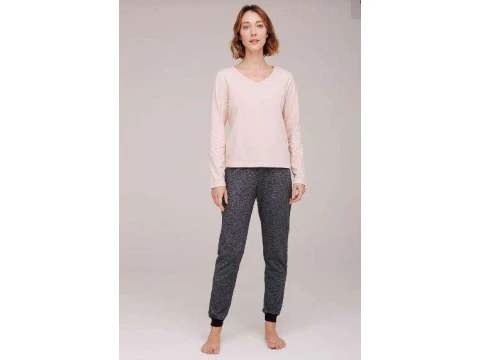 PIJAMA FEMININO MANGA LONGA HERING 7BXB - Cinza PIJAMA FEMININO MANGA LONGA HERING 7BXB - Cinza