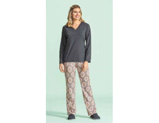 PIJAMA MANGA LONGA MANDALAS LUA ENCANTADA 101006 - Chumbo