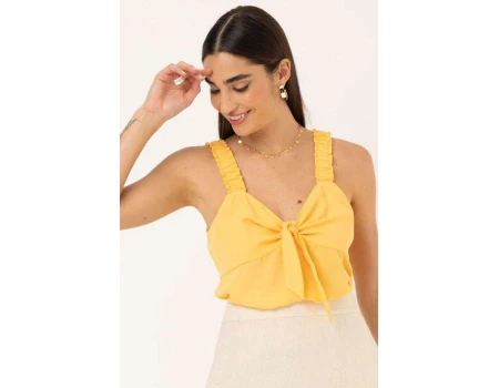 REGATA CREPE COM AMARRAÇÃO SEIKI 321036 - Amarelo