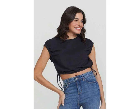 REGATA CROPPED BÁSICA GOLA AREDONDADA HERING 4FZE - Preto