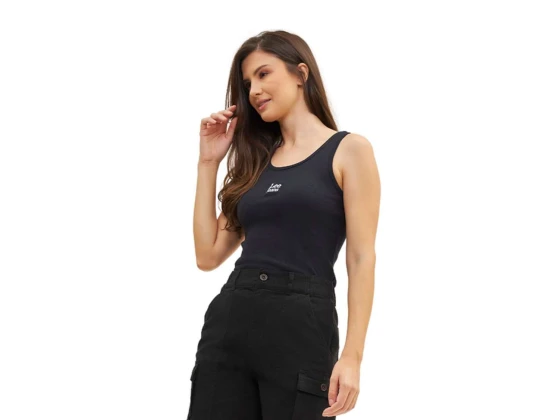 REGATA FEMININA BASICA BORDADA LEE 6382L - Preto