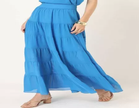 SAIA MIDI CHIFFON COM 3 MARIAS SEIKI 340249 - Azul