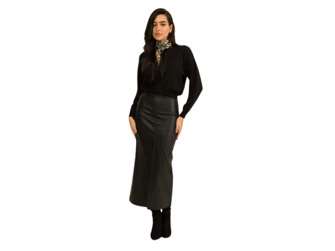 SAIA MIDI HELOISA EM CORINO BEAUTIFULL 30722 - Preto