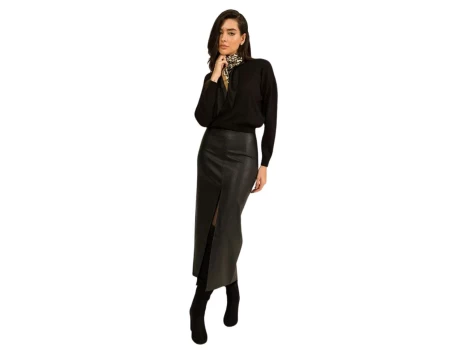SAIA MIDI HELOISA EM CORINO BEAUTIFULL 30722 - Preto