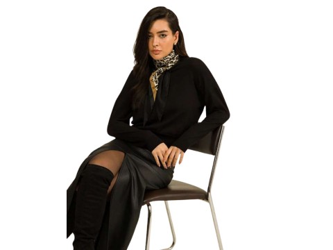 SAIA MIDI HELOISA EM CORINO BEAUTIFULL 30722 - Preto
