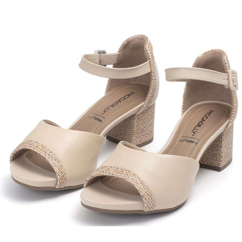 SANDÁLIA SALTO MÉDIO SOLF STEP PICCADILLY 562031 - Bege - Delabela