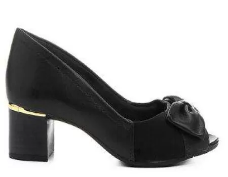 SAPATO PEEP TOE EM COURO COMFORTFLEX 1792406 - Preto