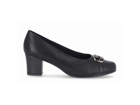 SAPATO SALTO MÉDIO COM FIVELA PICCADILLY 110135-2 - Preto