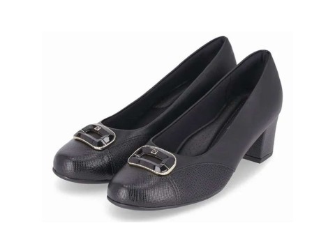 SAPATO SALTO MÉDIO COM FIVELA PICCADILLY 110135-2 - Preto