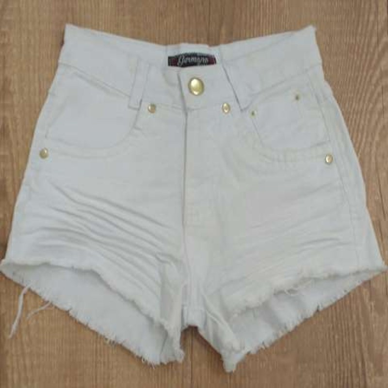 short branco cintura alta desfiado