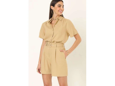 SHORTS LINHO MISTO BOLSO FACA C/CINTO SEIKI 260263 - Bege