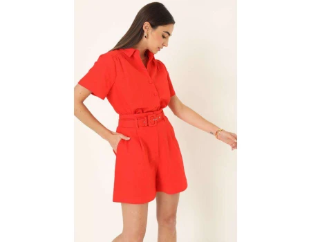 SHORTS LINHO MISTO BOLSO FACA C/CINTO SEIKI 260263 - Laranja