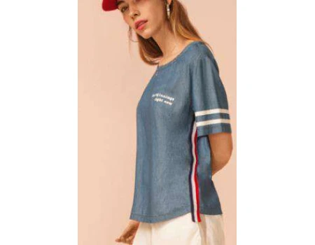 T-SHIRT JEANS DECOTE REDONDO LISTRA LATERAL ZINCO 202860