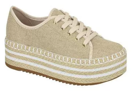 Tênis feminino beira rio shop flatform com corda bege claro