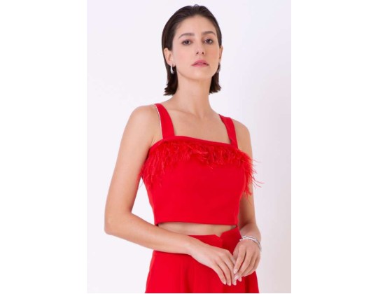 TOP ALFAIATARIA PLUMAS E STRASS ALÇA SEIKI 321158 - Vermelho